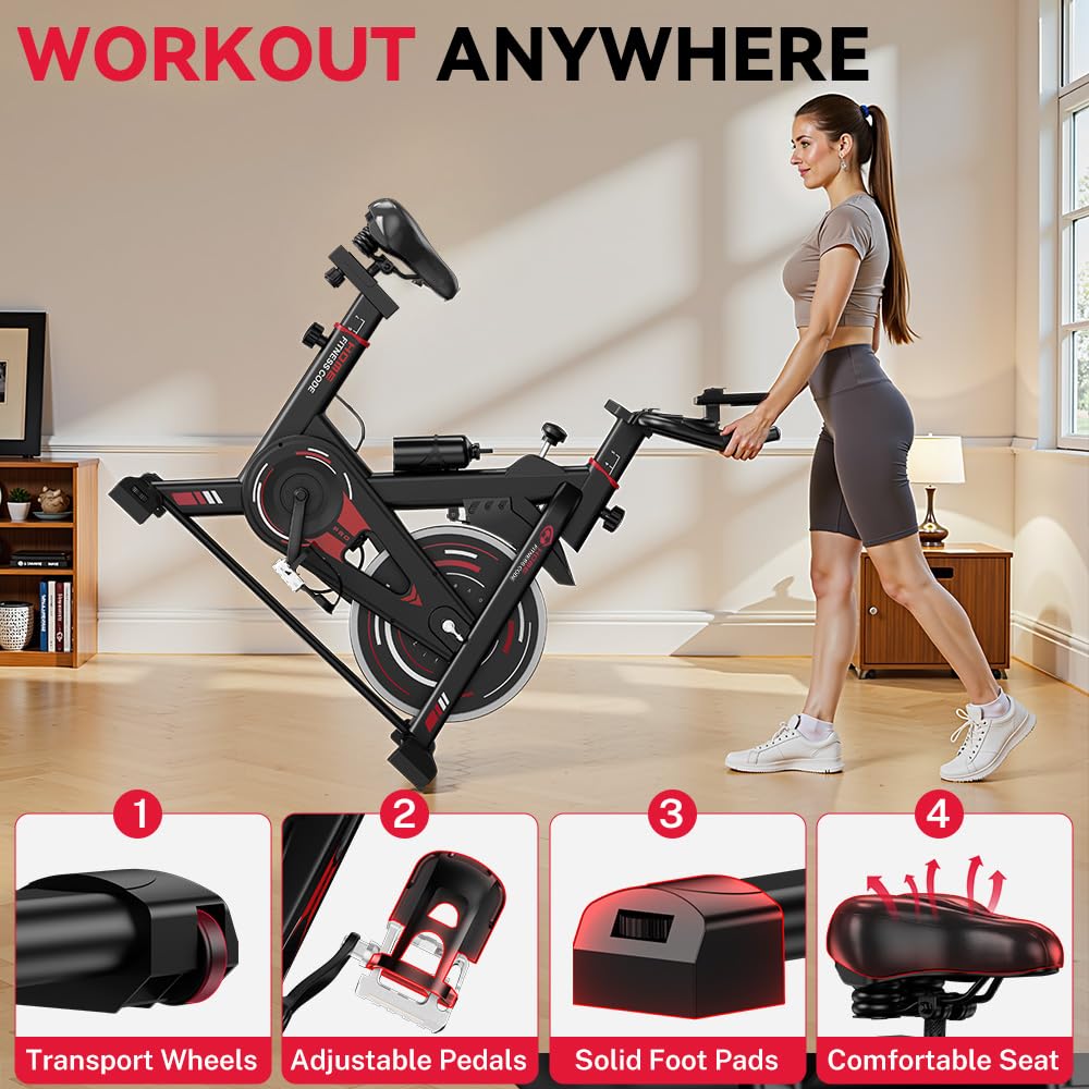 Cyclette stazionaria, Spin Bike Home Gym Equipment, sella e manubrio regolabili, monitor LCD e supporto per tablet, resistenza 0-100%, allenamento cardio, fitness indoor