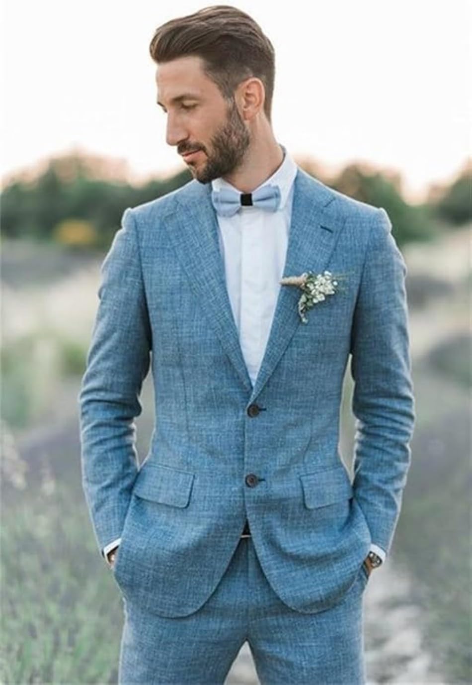 Traje de lino de 2 piezas para hombre, traje ajustado para verano, boda, novio, graduación, chaqueta de esmoquin y pantalones