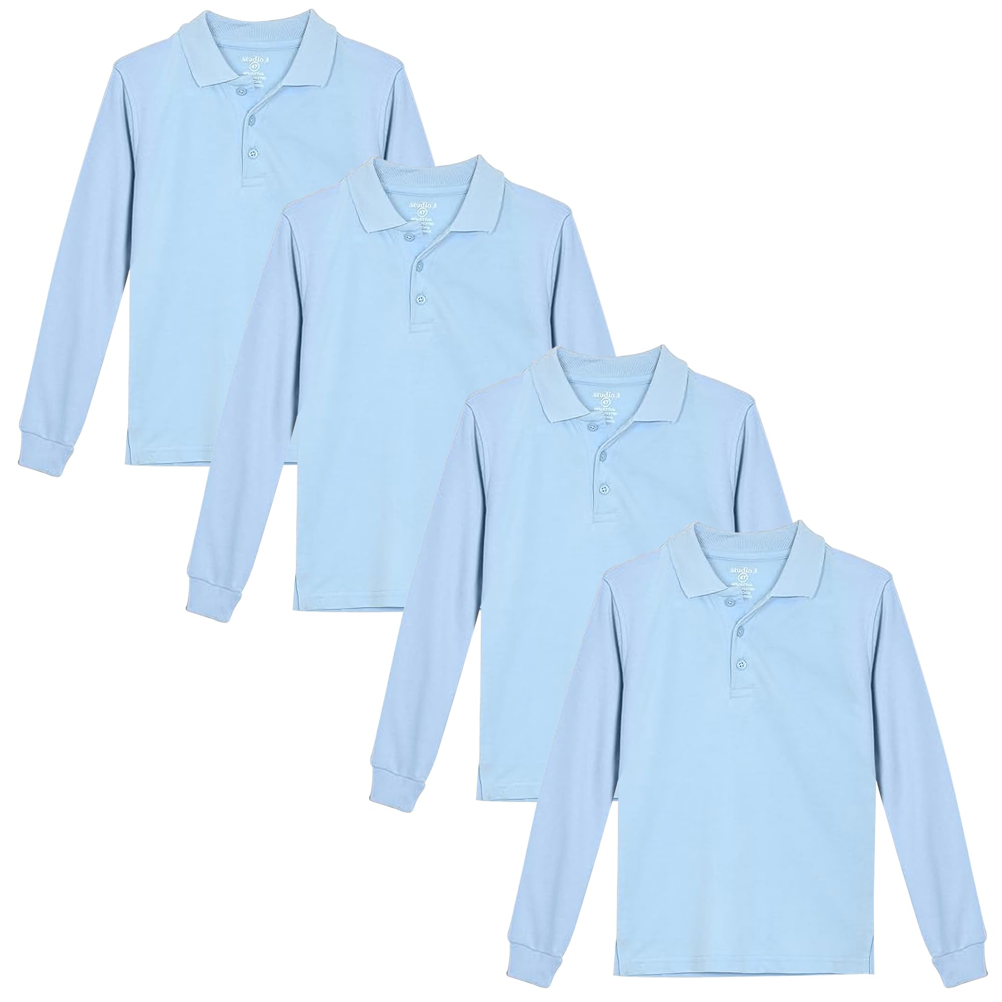 Studio 3 Boy’s - 4-Pack School Uniform Short and Long Sleeve Pique Polo Shirts