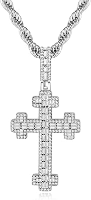 Cross Necklace for Men, Stainless Steel Christian Cross Pendant Necklaces for Men, Silver Chain Necklace for Men, Fade-Resistant, Stylish Jewelry Gift for Him