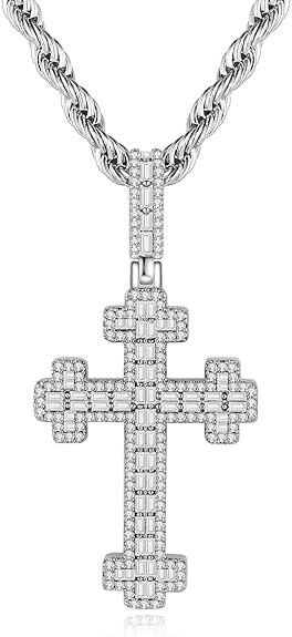 Cross Necklace for Men, Stainless Steel Christian Cross Pendant Necklaces for Men, Silver Chain Necklace for Men, Fade-Resistant, Stylish Jewelry Gift for Him