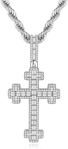 Cross Necklace for Men, Stainless Steel Christian Cross Pendant Necklaces for Men, Silver Chain Necklace for Men, Fade-Resistant, Stylish Jewelry Gift for Him