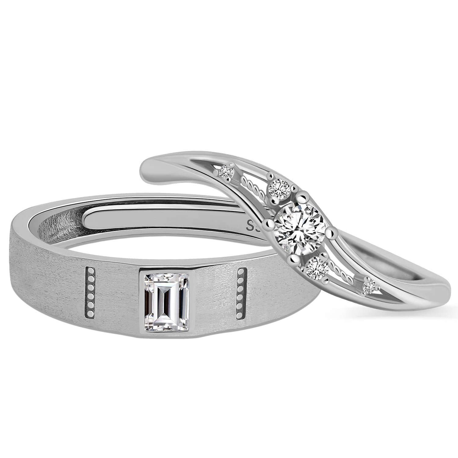 Meissa Anillos de Compromiso de Plata 925 Pareja Alianzas Ajustables Mujer 3.5mm & Hombre 4.6mm Joyas de Pareja para Boda Aniversario San Valentín Regalo para Ella y Él