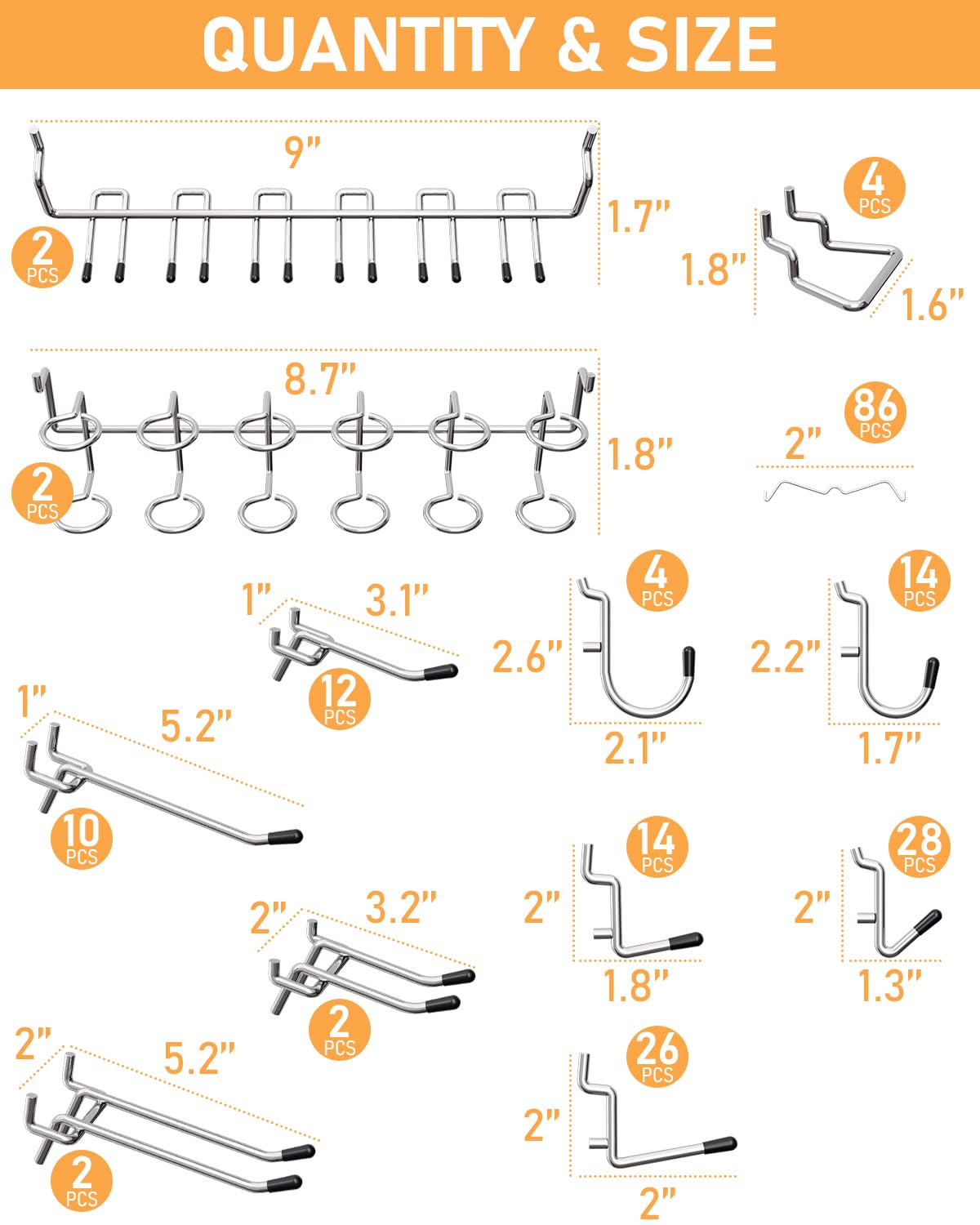 INCLY Pegboard Hooks - 206pcs Tool Hanging Set -5