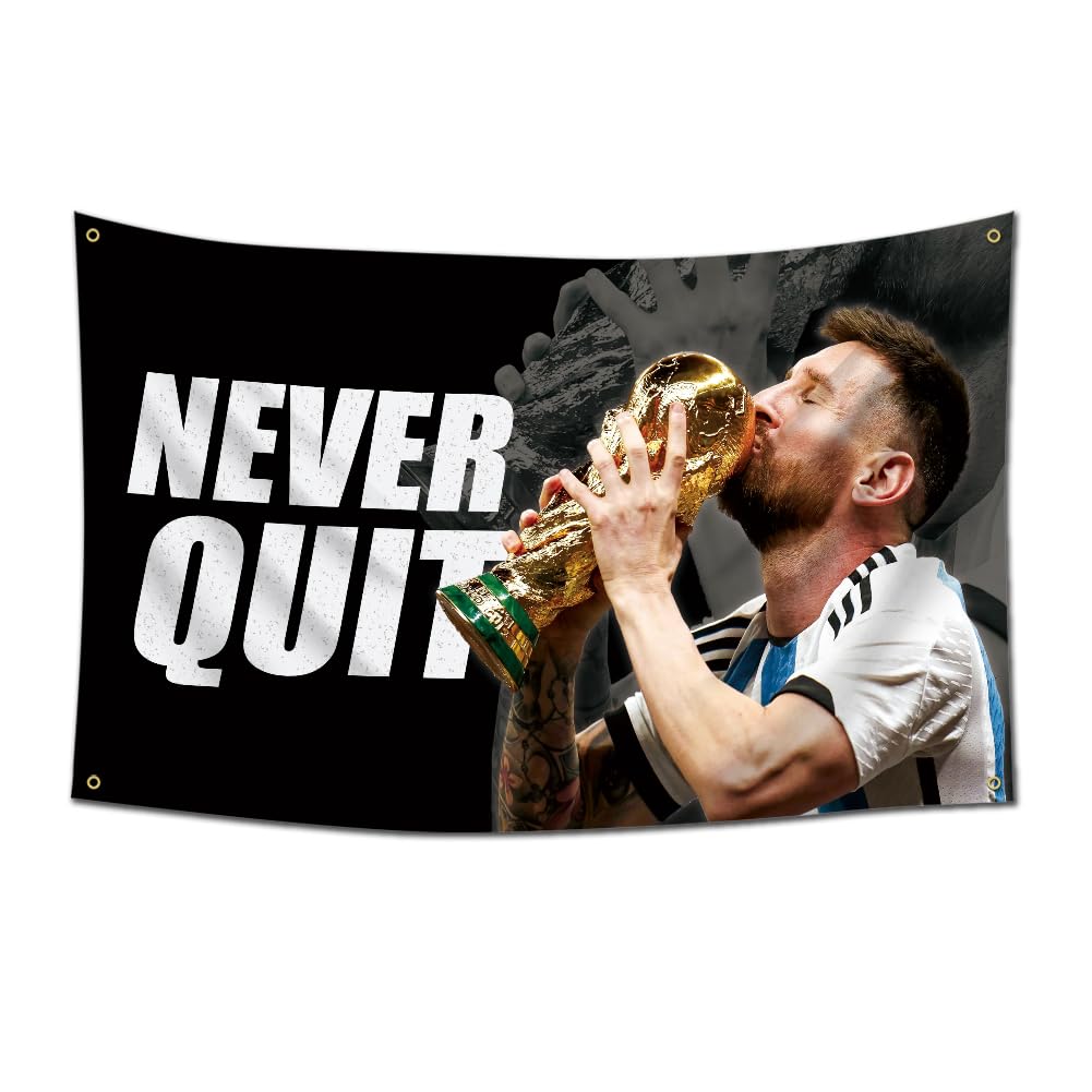Never Quit Fitness Inspirational Workout Fitness Home Gym Flag For Room Guys,3x5 ft Banner,Funny Poster Durable Man Cave Wall Flag with 4 Brass Grommets for College Dorm Room Decor,Outdoor Party