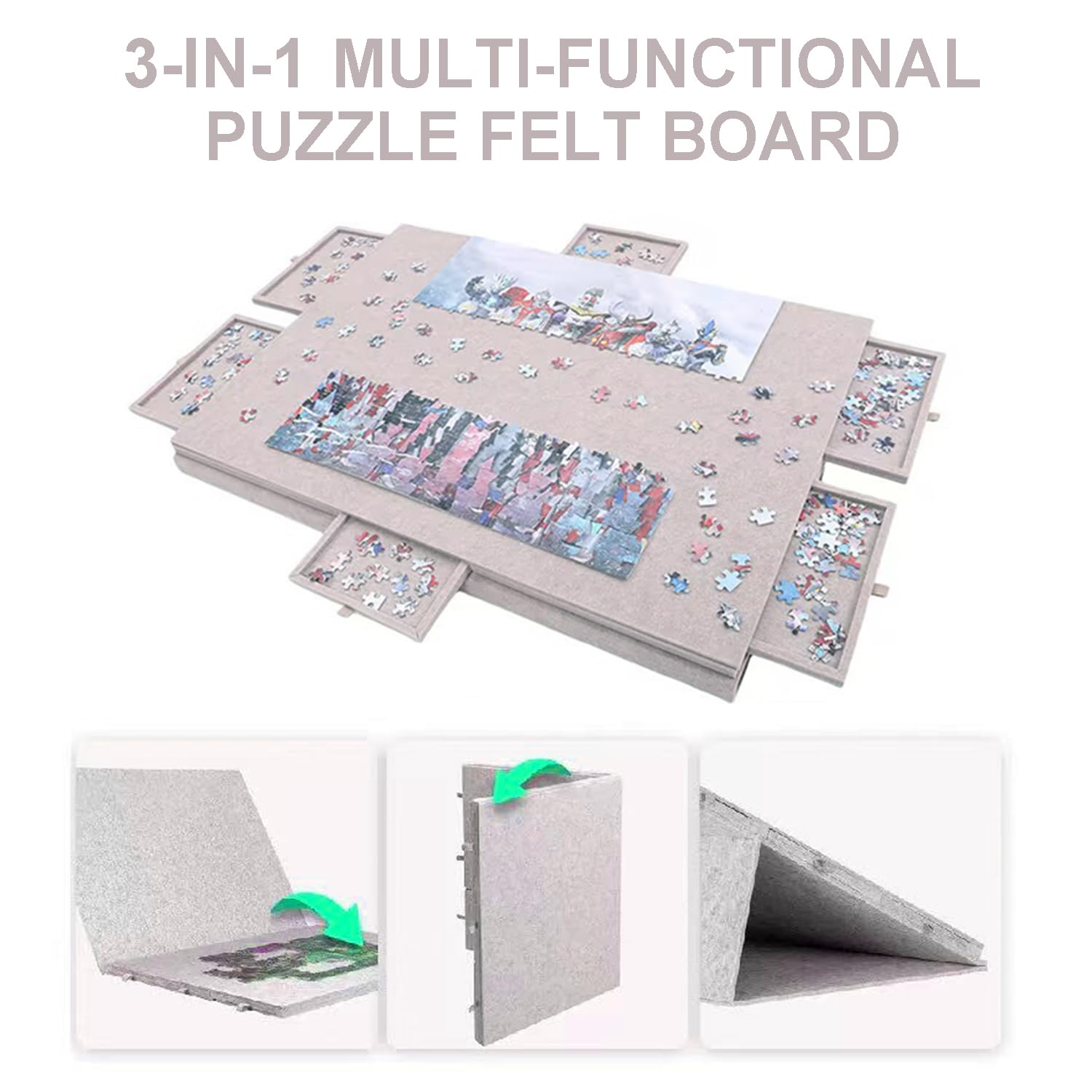 Tavola Pieghevole Per Puzzle Con Supporto e Copertina 2 In 1,Mesa Rompecabezas De 1000 Piezas,Tablero Portátil Con 6 Cajones,Placa De Cubierta Plegable,Fieltro Ligero,Para Adultos y Niños,Kaki