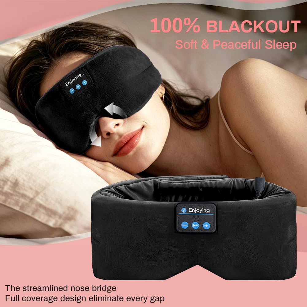 Flintronic Mascherina per Dormire con Cuffie Bluetooth, Mascherina per Dormire in Seta e Fascia, Maschera Occhi per Dormire per Bloccare la Luce, per il Sonno, Viaggi, Pisolino, Meditazione