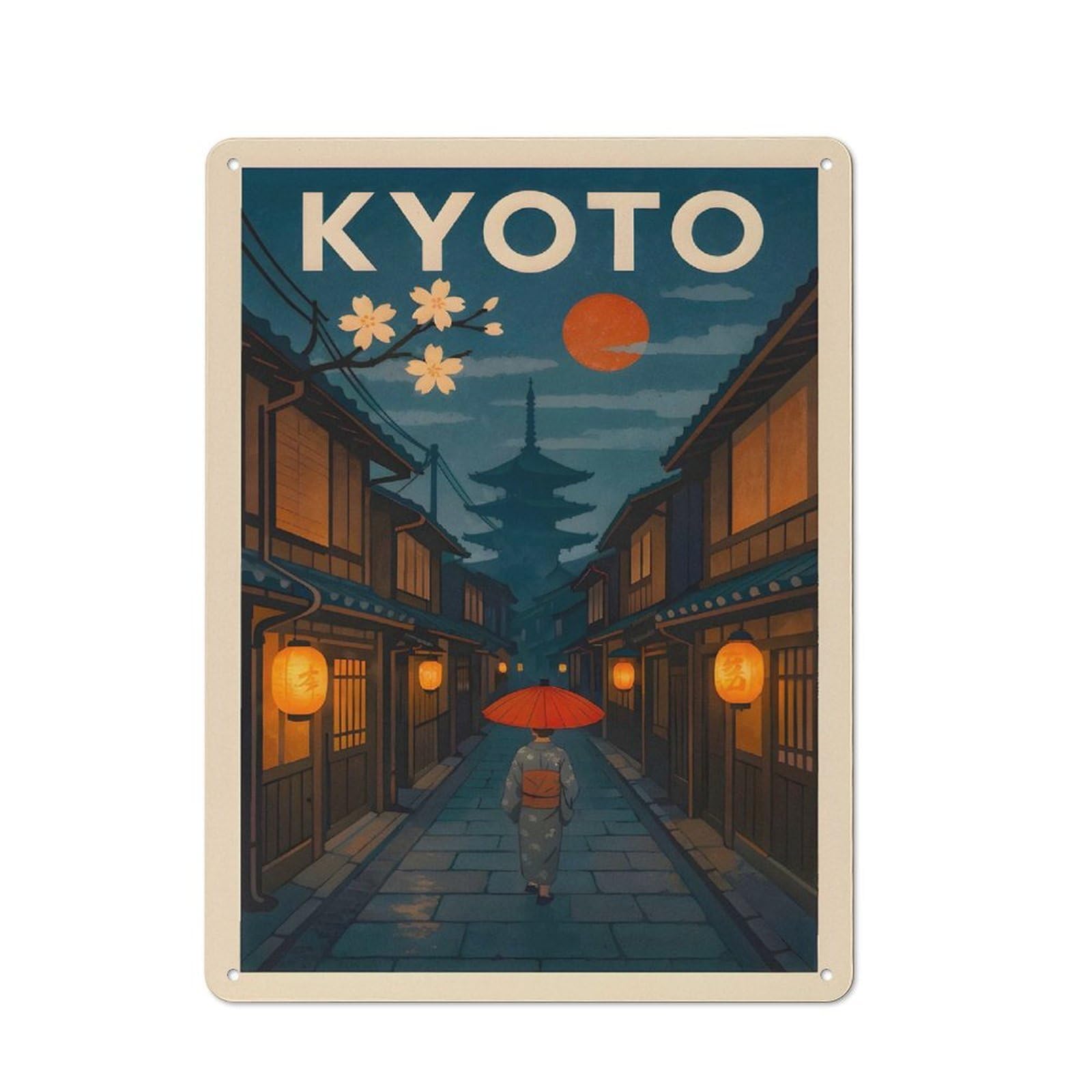 Junmoney Style-18 Metal Wall Sign 40X30cm Featuring Kyoto Travel For Café Or Home Bar, For Collectors Decorating Cafés And Home Bars