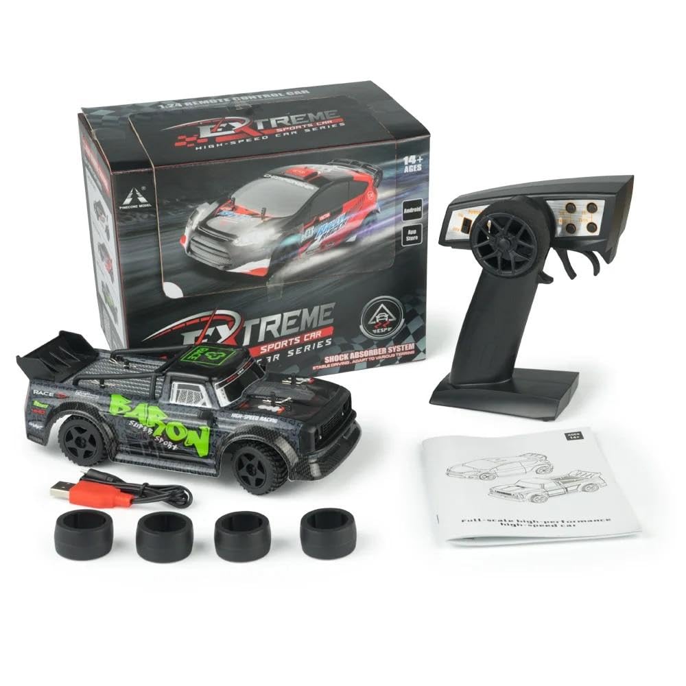 s-idee® SG2411 1/24 Drift Car Negro Verde 2,4 GHz RC Control de aplicación 2WD RWD LED