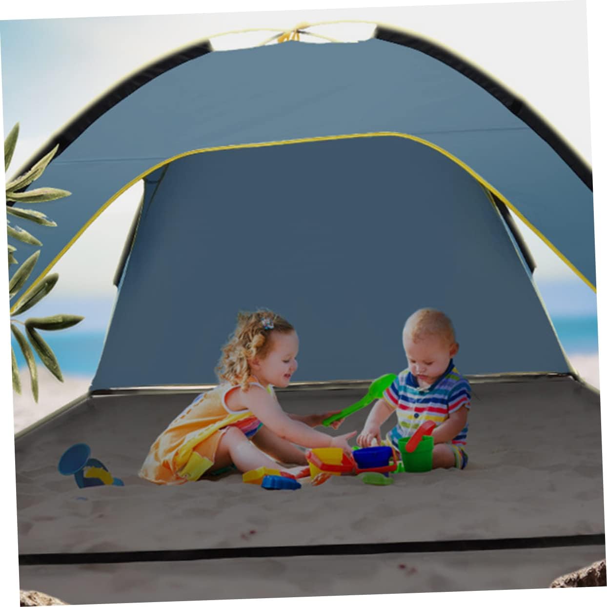 Balacoo 3-Sided Outdoor Sun Shade Tent Quick Setup Waterproof Polyester Canopy Spacious Ventilated Camping Shelter for Family Picnics Beach and Travel