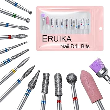 14pcs Nail Drill Bits Set, Professional Rotary Burrs Diamond Cuticle Remover Bits Kit, 3/32" Electric Manicure Nail File Bit for Acrylic Gel Nails Cuticle Manicure
