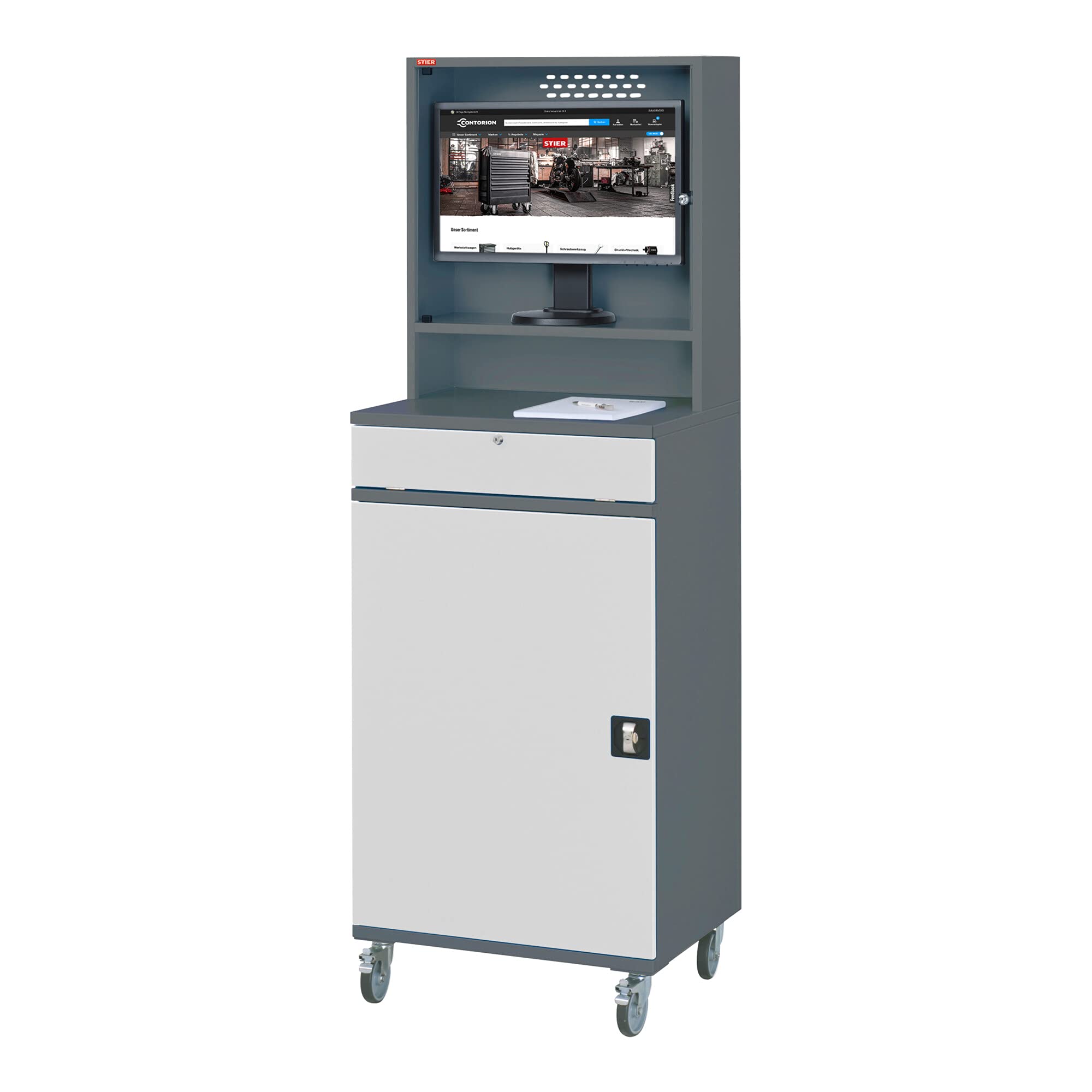 STIER Computerschrank Premium fahrbar BxTxH 650x520x1895 mm