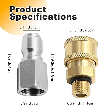 2Pcs Pressure Washer Quick Connect Adapter Set, NPT 1/4 Inch Quick Connect Fittings Male Female Pressure Washer Couplers Quick Connect Fittings Stainless Steel for Pressure Washer Outlet