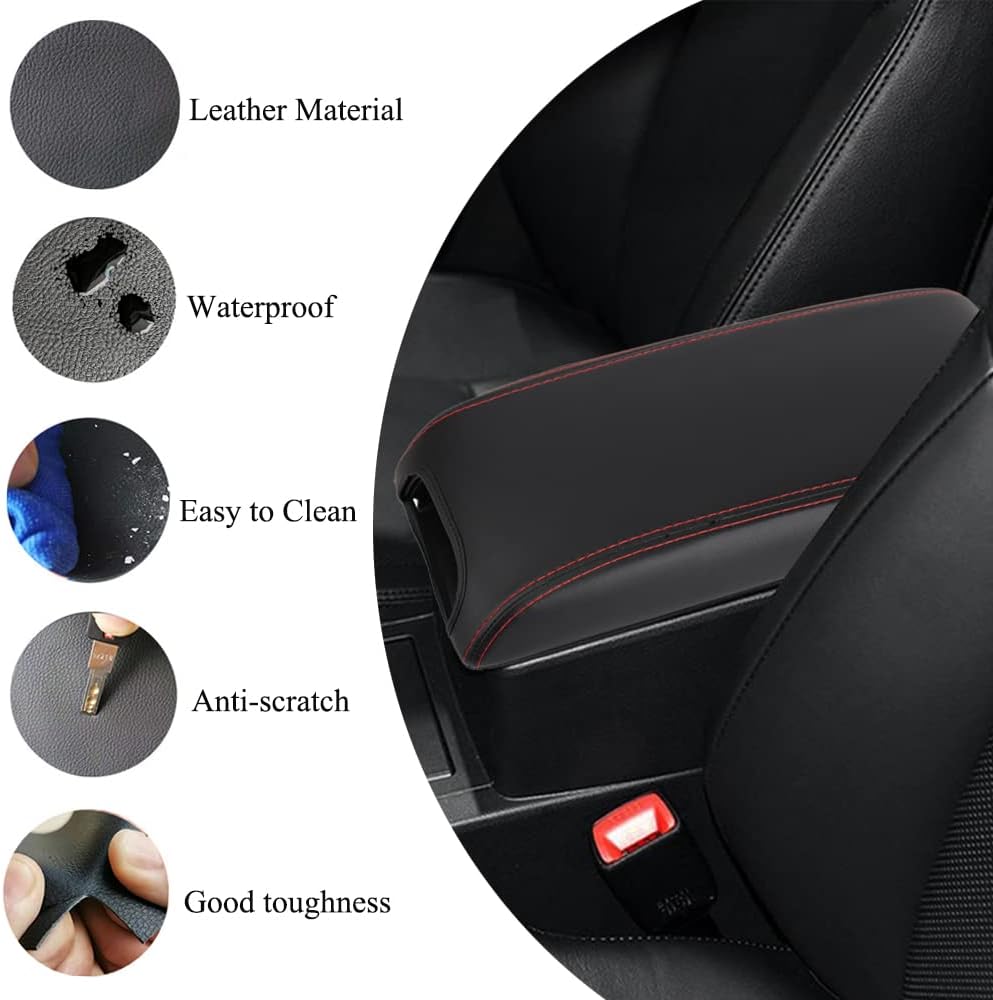 XITER Leather Auto Armrest Cover Waterproof Center Console Armrest Pad Cover for Toyota Camry/Hybrid 2012 2013 2014 2015 2016 2017 Accessories(Red Stitches)