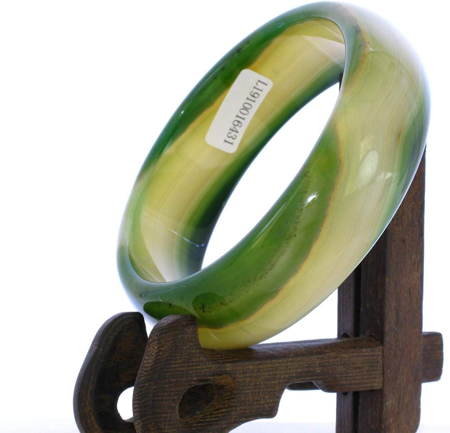 2.6" China Certified Nature Green Chalcedony Jade Women's Bangle Bracelets 6431