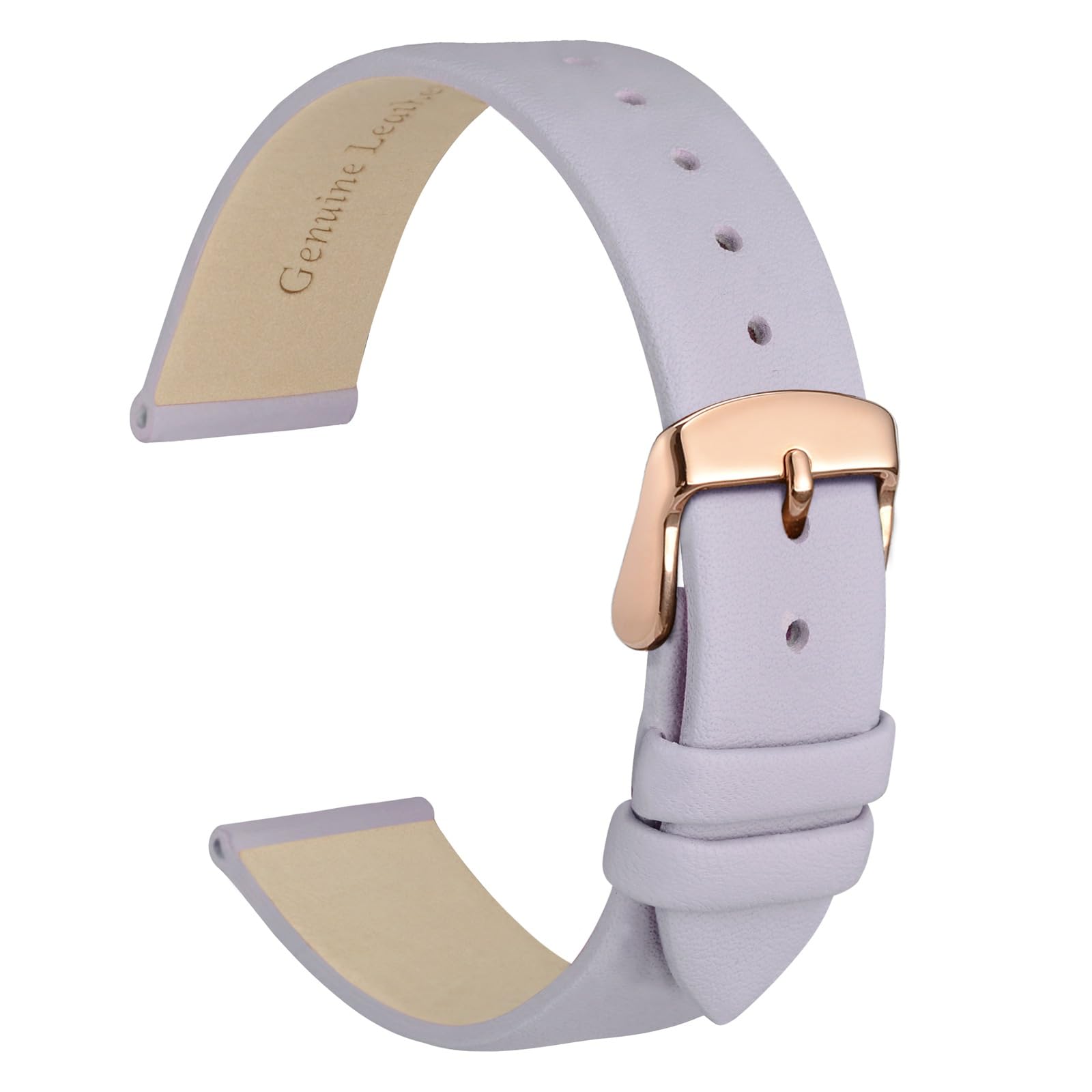 WOCCI 16mm Lug Width, Elegant Watch Band, Genuine Leather Replacement Strap with Rose Gold Buckle (Light Purple)
