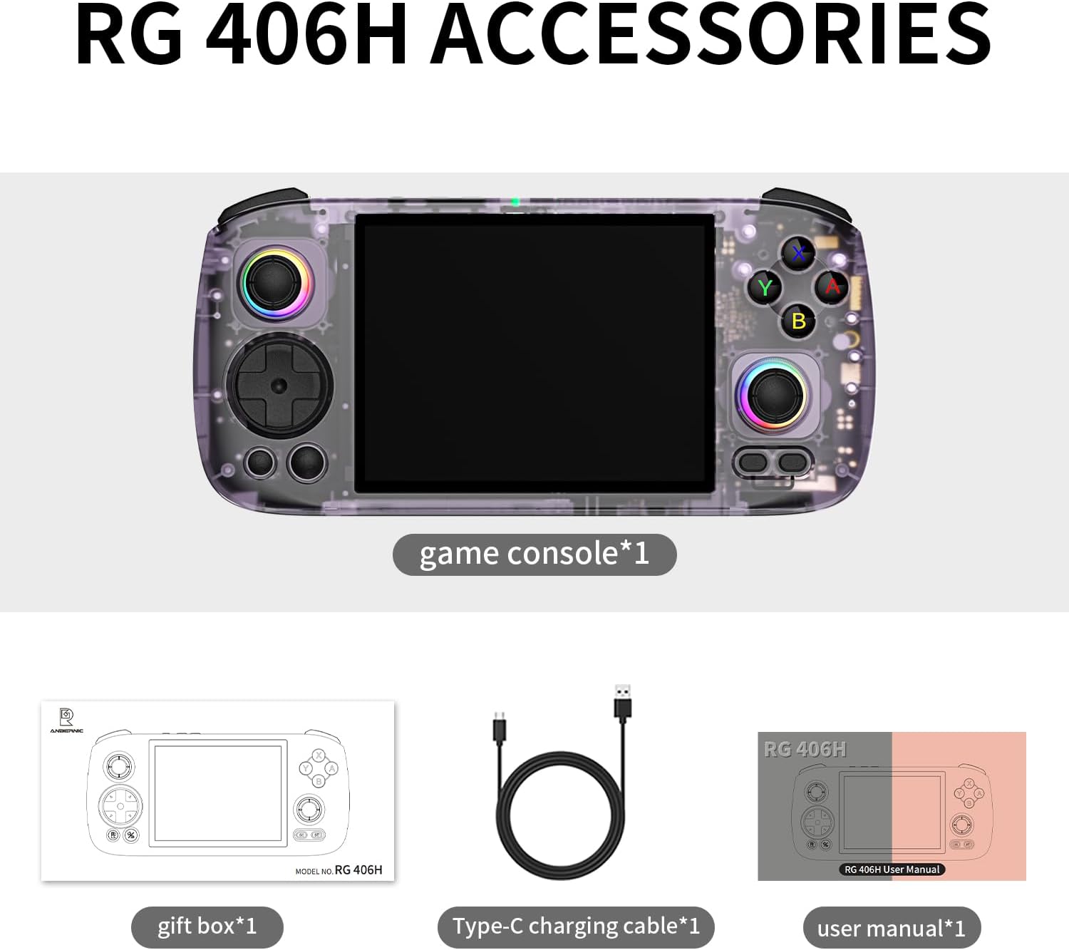 RG 406H Retro Handheld Game Console 4'' IPS Screen Android 13 System Built-in 128G Storage with 4783 Preinstalled Games RG406H Portable Gaming Console RG406H Supports 5G WiFi Bluetooth HDMI purple