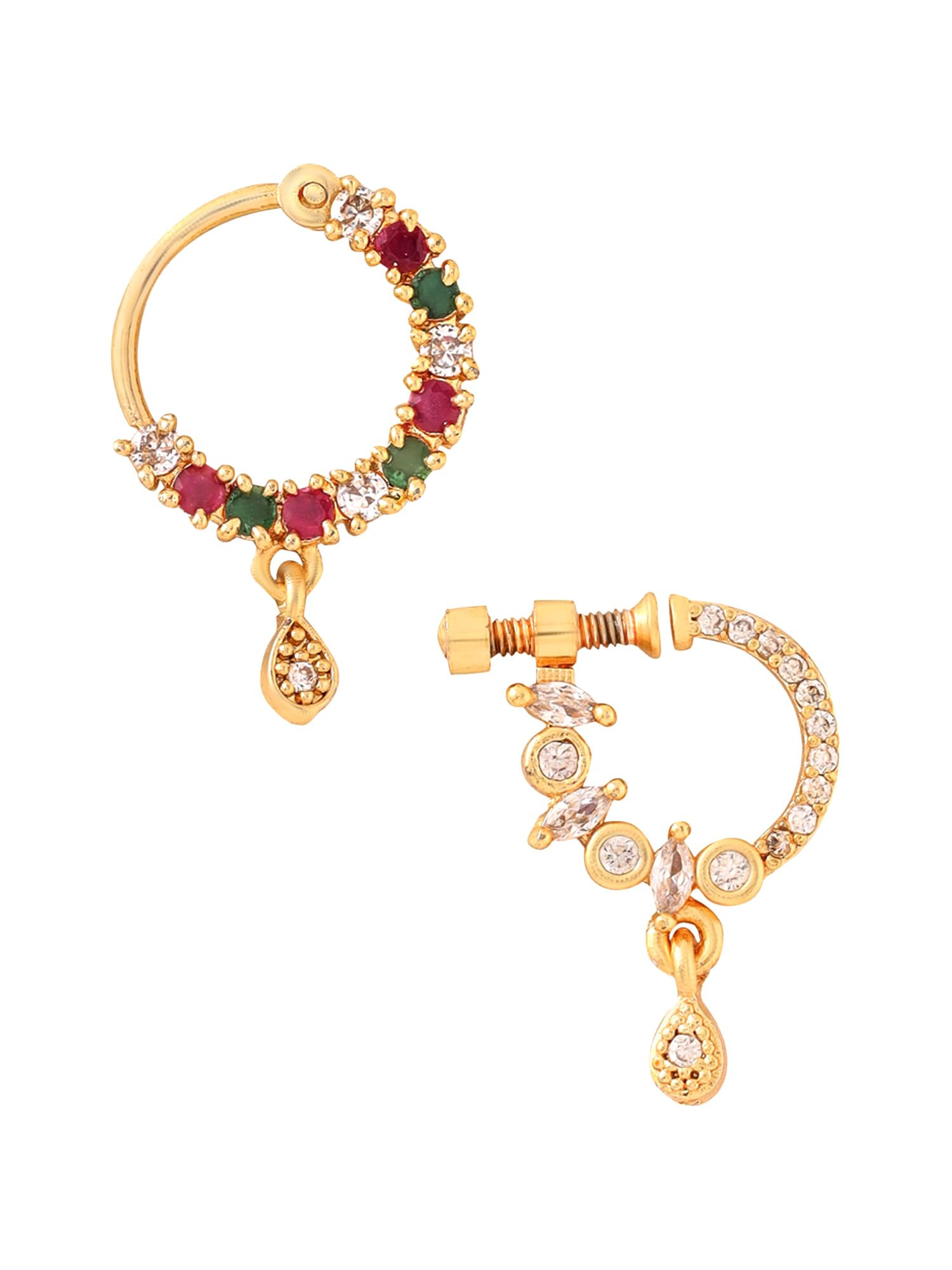 Yellow Chimes Nose Pin for Women Gold-Plated White and Pink AD Studded Nose Pins for Women and Girls…