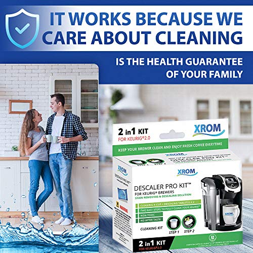 Image of XROM Professional Descaling Kit Compatible with All K-Cup Keurig 2.0 Brewers, Biodegradable, All Natural Ingredients, Full Cycle Cleaning and Descaler Solution for Keurig Coffee Makers