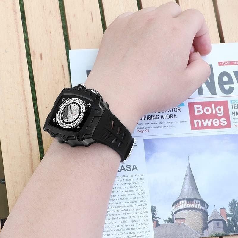 Modification Kit Zinc Alloy Watch Case And Silicone Watch Band，For Apple Watch S8 7 44mm 45mm，Rugged Stainless Steel Buckle Silica Gel Watch Strap，For IWatch 6 5 4 SE Wrist Bracelet