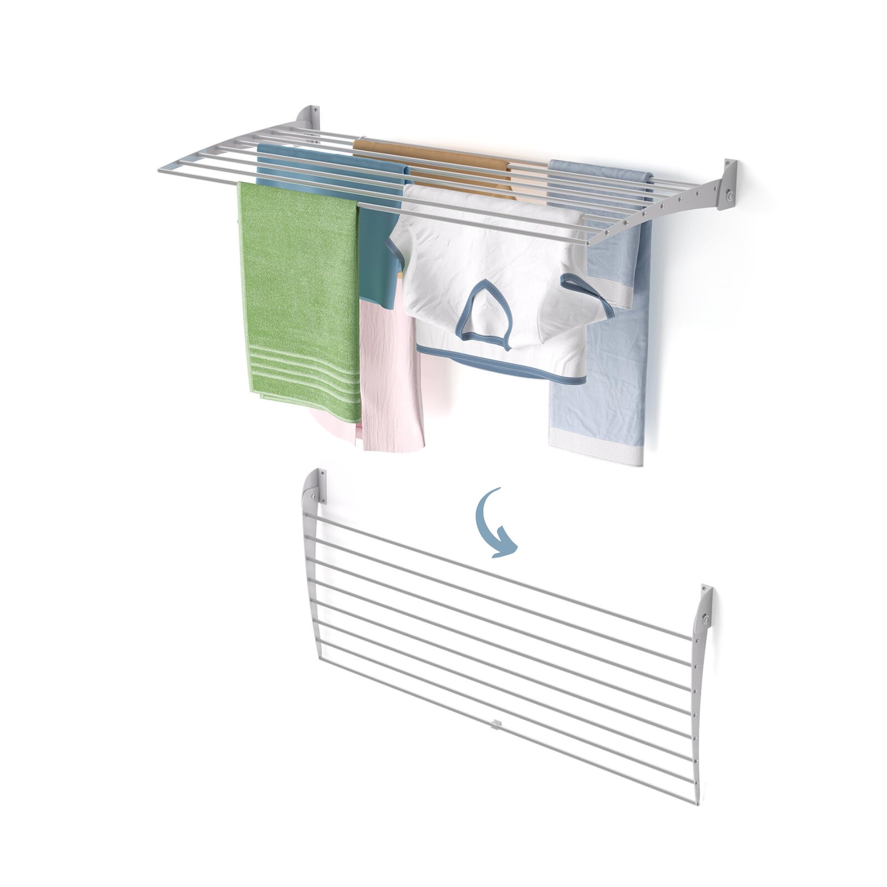 Foxydry Grey - Closing Downwards Wall-Mounted Clothes Drying Rack, Fold, Foldable Aluminum Design - Ideal For Indoor And Outdoor Use. Dimensions: 118X50x50 Cm / 46.4X19.6x19.6 In