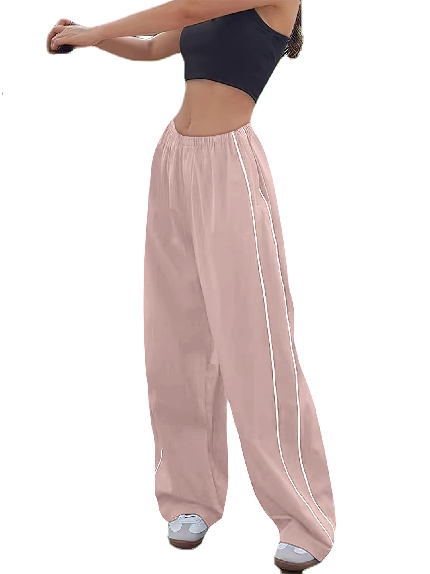 Imuedaen Track Pants Damen Parachute Pants Y2k Hosen Baggy Cargohose Weites Bein Track Pants Vintage Baggy Hosen für Frauen Streetwear Elastische Taille Freizeithose Pants