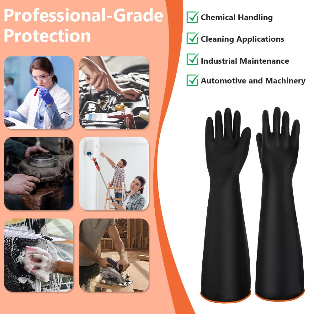 Guanti Resistenti a Sostanze Chimiche, 55 CM Guanti in Lattice Protettivi ad Alta Resistenza, Resistono a Forti Acidi, Alcali e Olio, Guantis per Uso Domestico e Industriale (Nero)