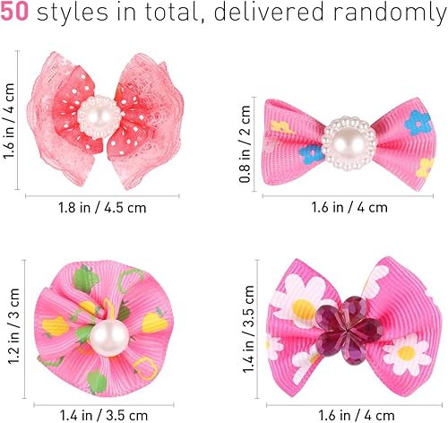 Miniatura 3 de 50 lazos para perros con bandas de goma, lazos para el pelo de mascotas, gatos, perros, cuentas de diamantes de imitación multicolor, lazos para