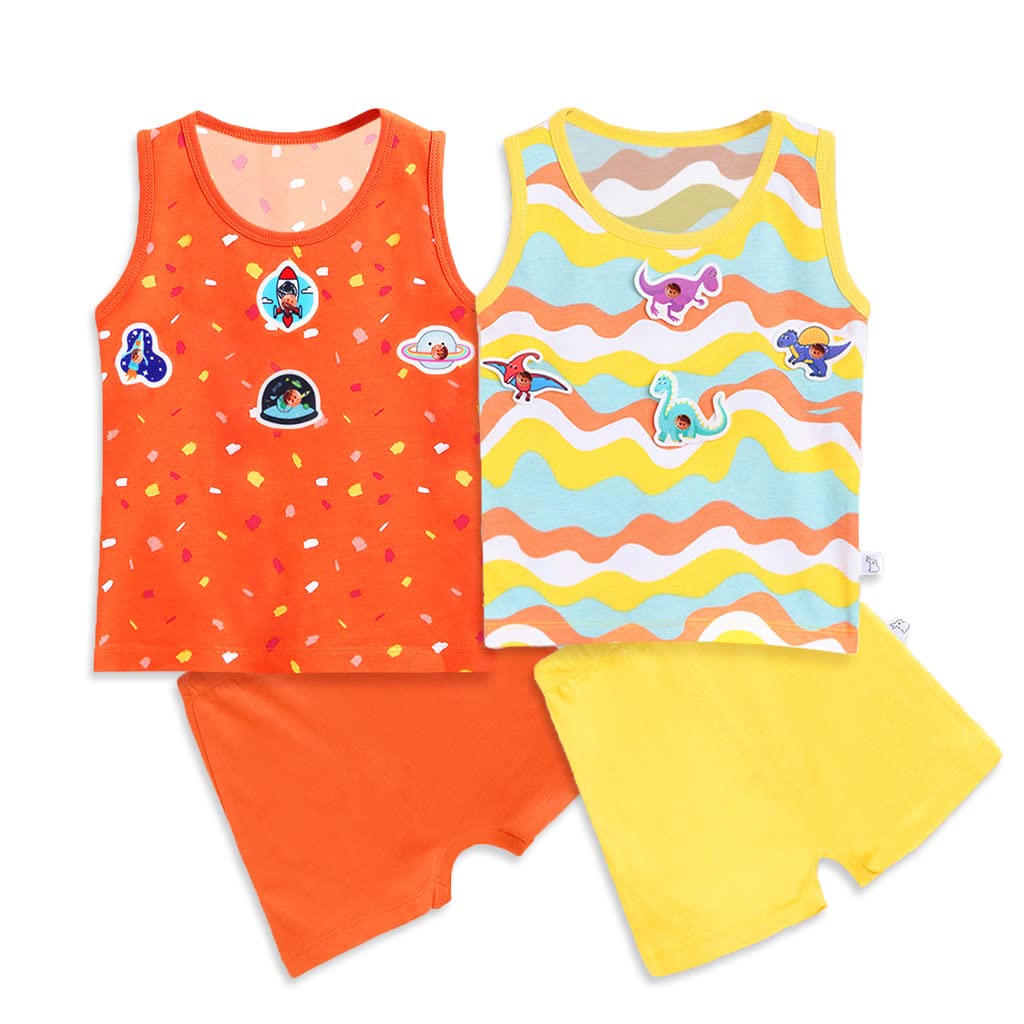 superbottomssuperbottoms Top & Shorts Set|Evrydaywear|Bundle Pack|Value pack|Sets for Kids|Clothing sets|Baby clothes|Boy clothes|Girls clothes|Set of 2 Top & Shorts Set, Colour Patch - Waves & Badges