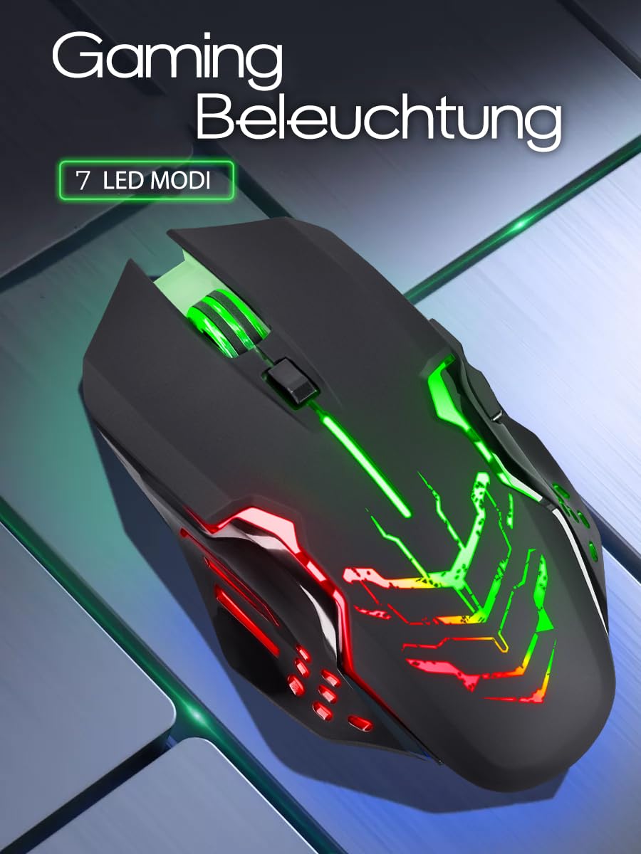 Defender® Katana - Ratón inalámbrico para gaming, clics silenciosos, 5 botones programables, iluminación RGB (on/off), hasta 240 horas de duración de la batería - Ratón inalámbrico gamer para PC, Mac,