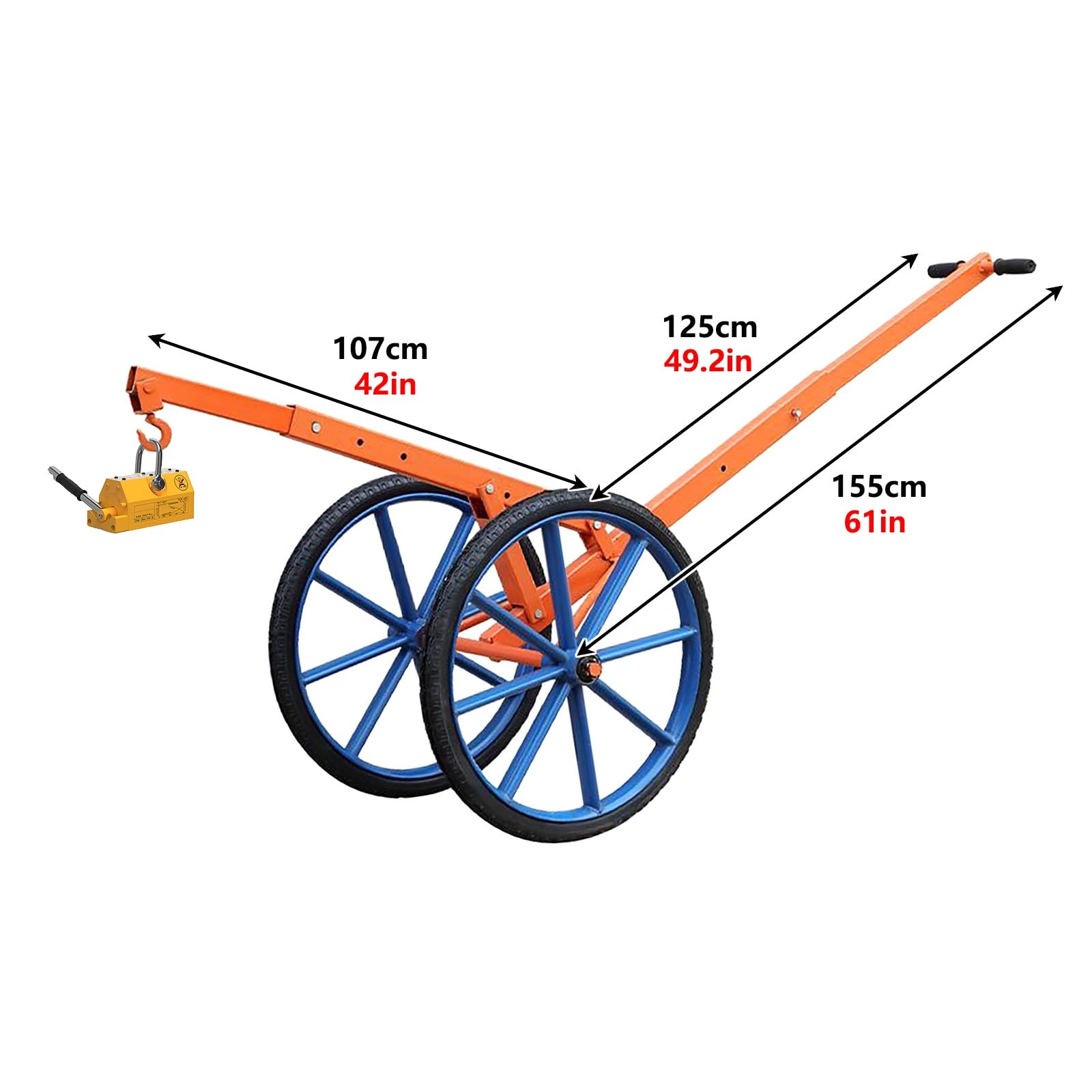 Regulowany stalowy wózek podnoszący z kółkami 70 cm, łatwe podnoszenie pokryw włazów (w tym magnesy) - idealny do zadań budowlanych i konserwacyjnych
