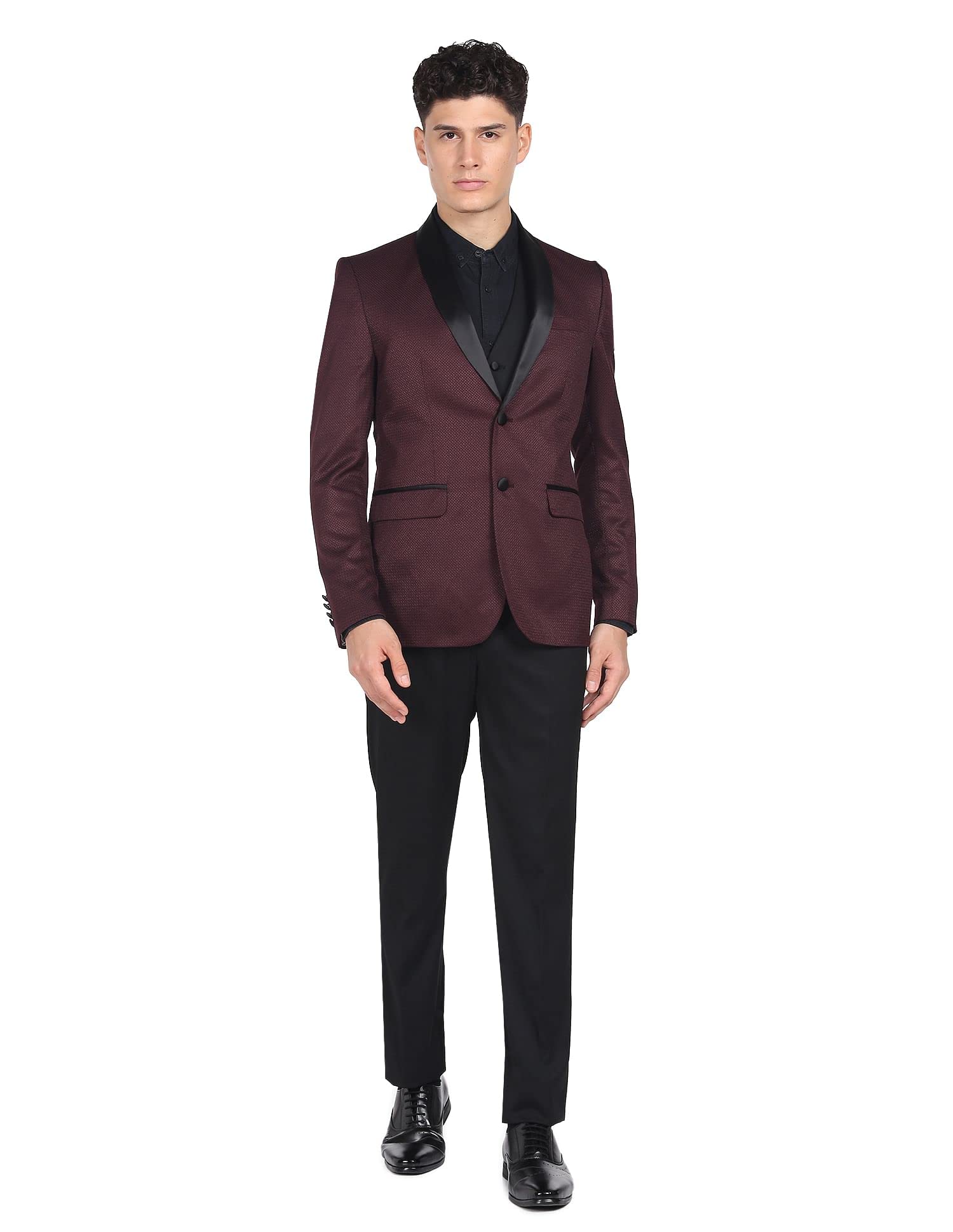 arrow Men Wine Tailored Regular Fit Three Piece Suit-picture-28