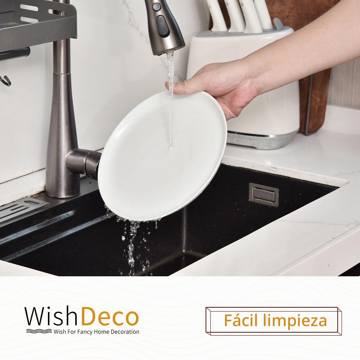 WishDeco Juego de 6 plato blancos de 23 cm de diámetro, platillos de porcelana, platos blancos con borde elevado, platos para servir ensalada, pasta, pizza