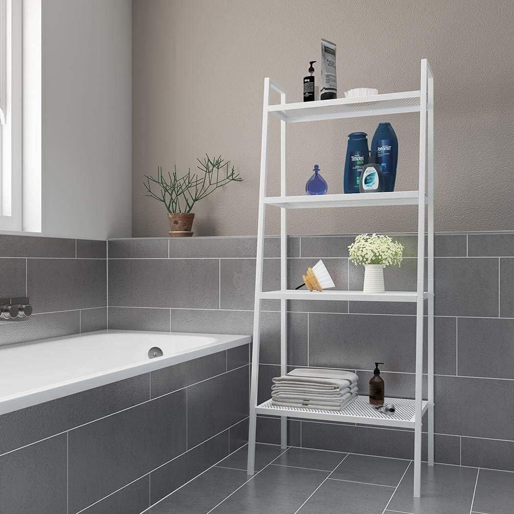 Ladder Shelf,Black Bookshelf 4 Tier Small Bookshelf,Ladder Shelf Bookcase,Tall Bookshelf,Leaning Bookshelf,Skinny Bookshelf, Bookshelf for Bedroom,Modern Bookshelf (White)