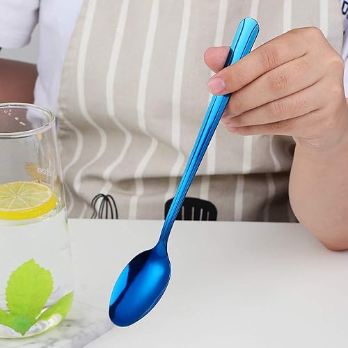 Miniatura 3 de QIBOMOON - Cuchara de mango largo, cuchara de té helado de 8 pulgadas, cucharadita de acero inoxidable para mezclar, mezclar cócteles, té, café,