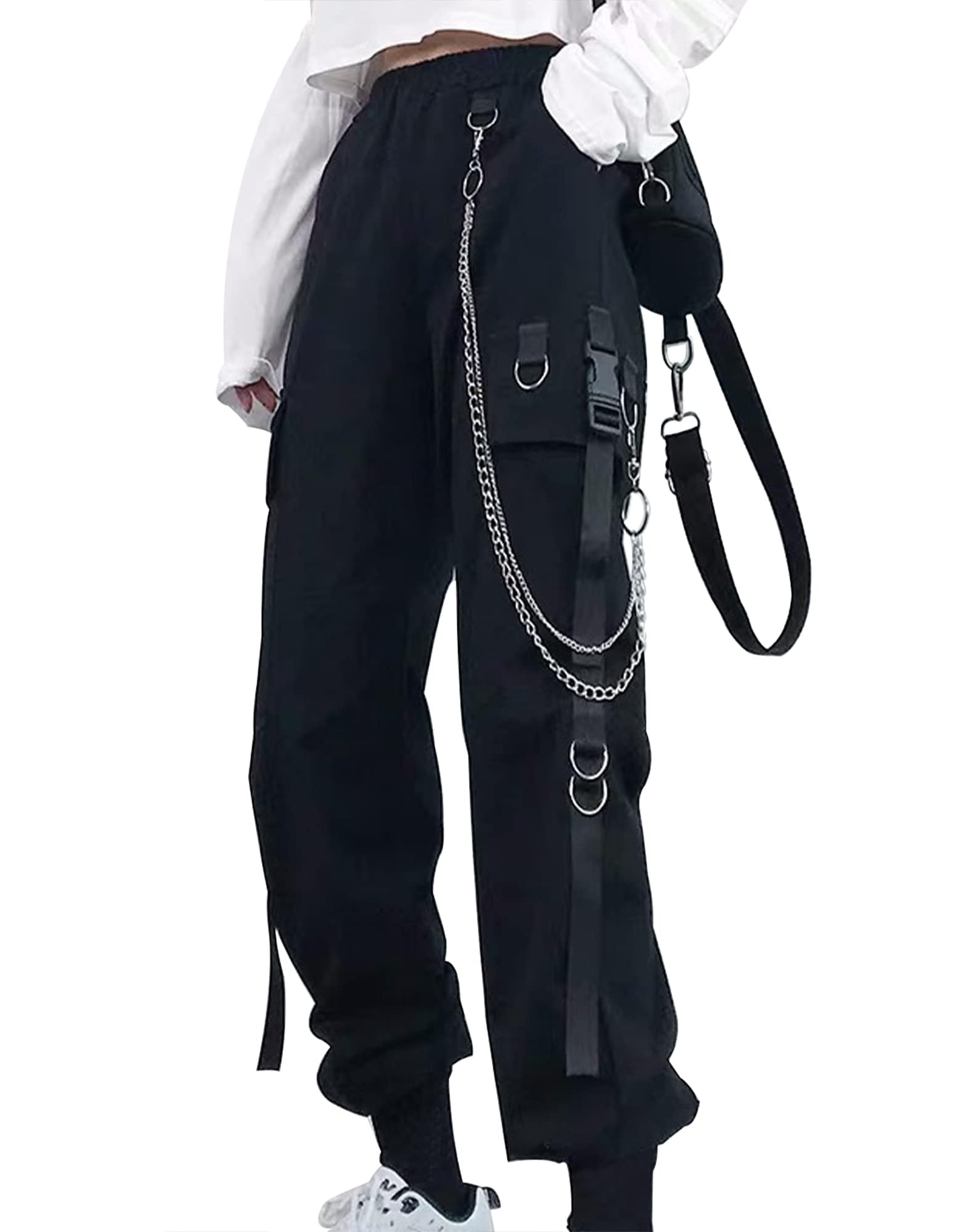 Cargo Pants Women Baggy Emo Pants Gothic Punk Pants High Waisted Jogger Pants Hip Hop Sweatpants with Chain