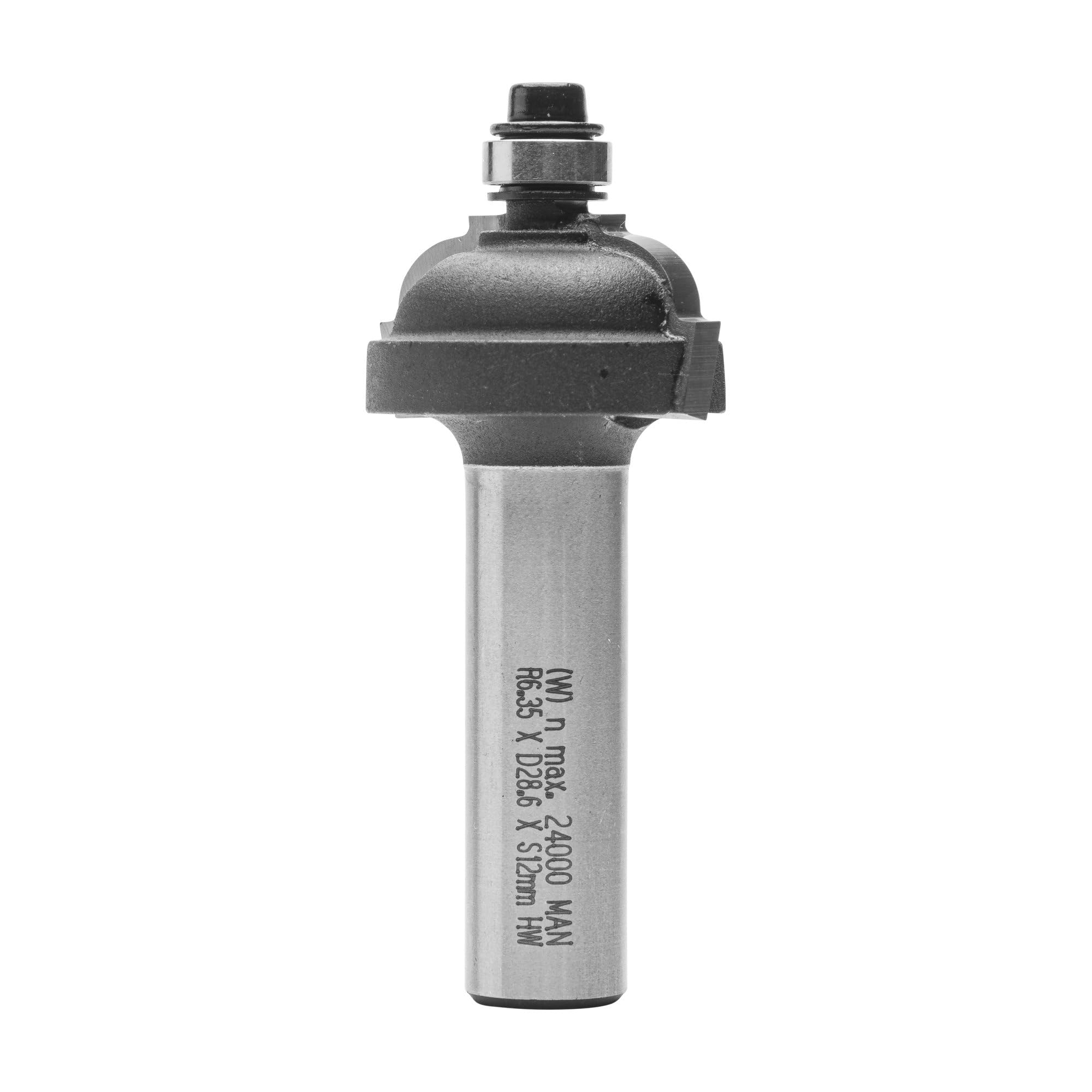 ENT 15262 Fresa cavetto, en carburo, vástago (S) 12 mm, diámetro (D) 28,6 mm, NL 14,3 mm, R 6,35 mm, SL 40 mm, con rodamiento