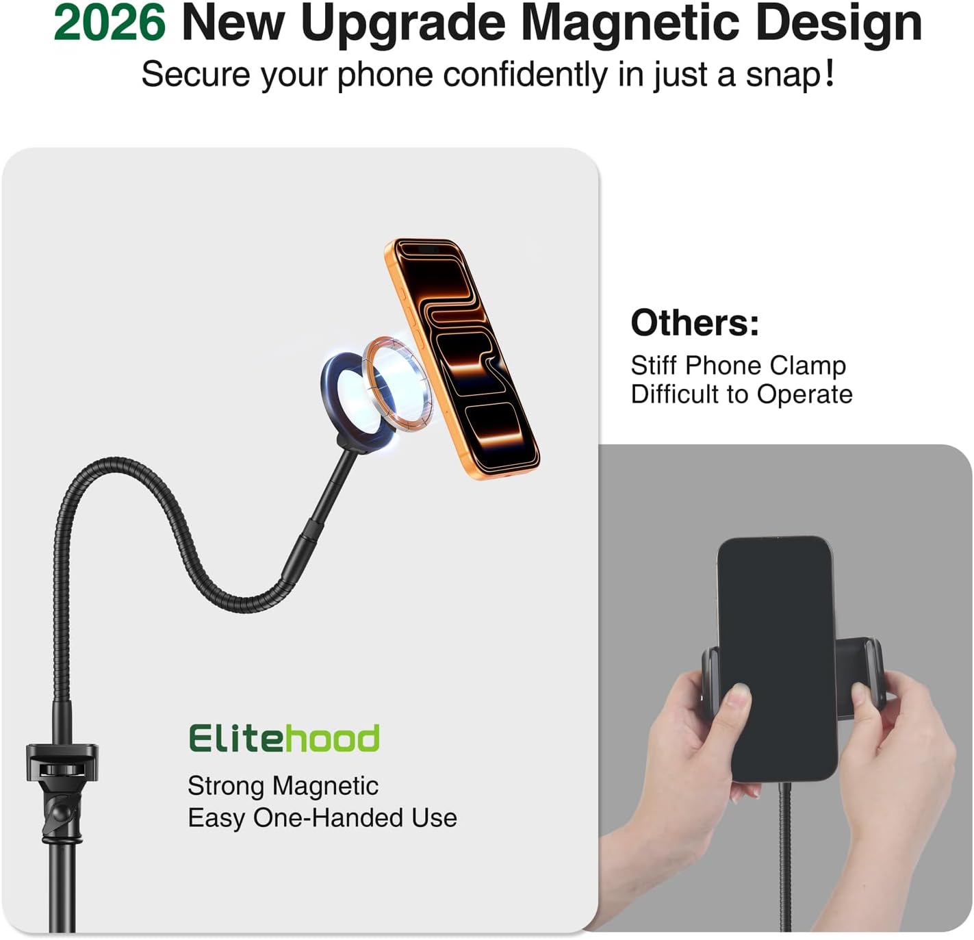 elitehood Magnetic iPhone Tripod Stand with Flexible Gooseneck, Magsafe Phone Stand for Video Recording Filming, Heavy Duty Aluminum Phone Tripod for iPhone 17 Pro Max / 17 Pro / 16 Pro Max