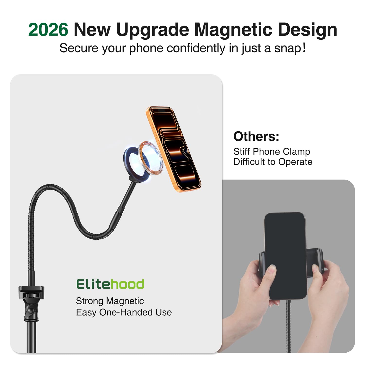 elitehood Trípode magnético para iPhone con cuello de cisne flexible | Magsafe - Soporte de teléfono para grabación de video, trípode de aluminio resistente para iPhone 17 Pro Max / 16 Pro Max