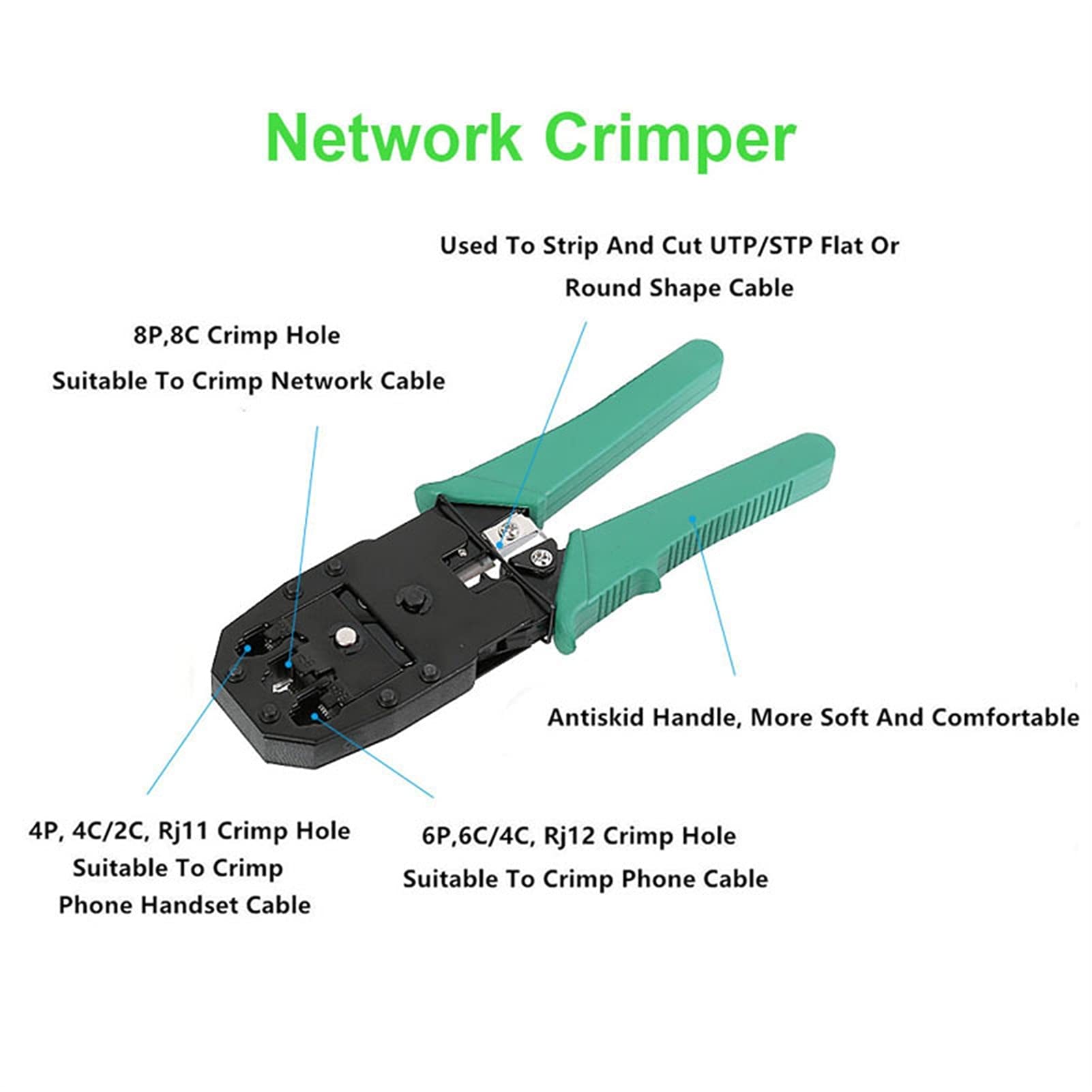 Crimpadora Terminales, Alicates de crimpado Juego de alicates de red Kit de herramientas de reparación de red LAN portátil Combinación de cables peladores Alicates de cable de red de tres usos Herram