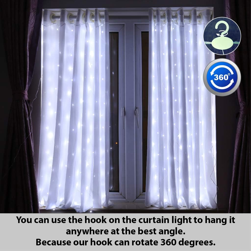 HXWEIYE White Short Curtain Lights for Small Window, 3.3x5Ft Fairy Light with Timer & 8 Clips for Bedroom, Battery Powered 96Led String Light for Indoor, Outdoor, Weddings, Party, Garden, Wall Decor