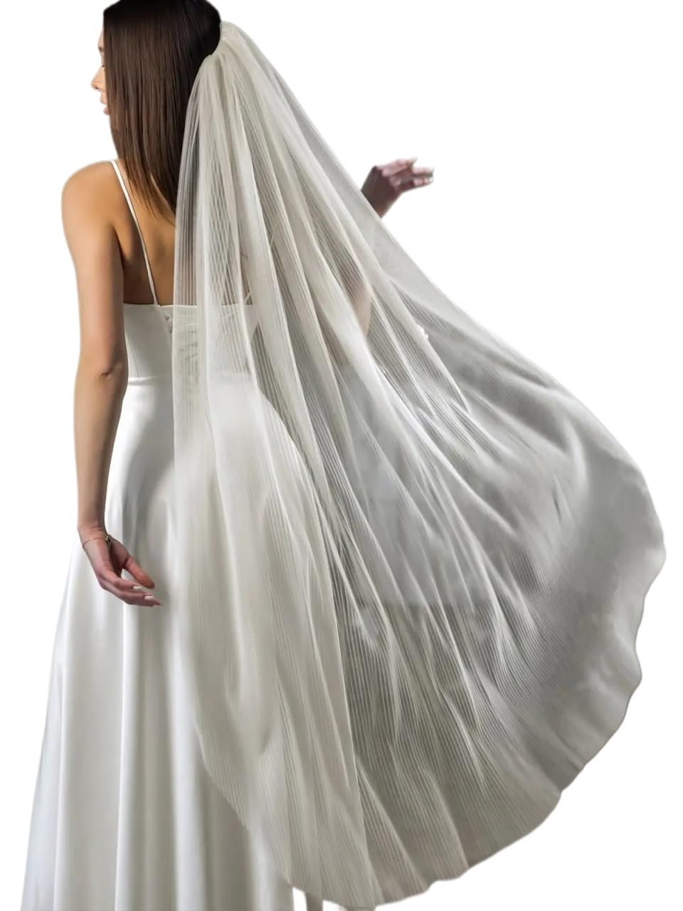 Schleier Braut,Brautschleier Plissierter Schleier 1-stufig geschnittener Rand Hochzeitsschleier Eleganter Schleier Brautschleier Minimalistisches Hochzeitszubehör(150cm)