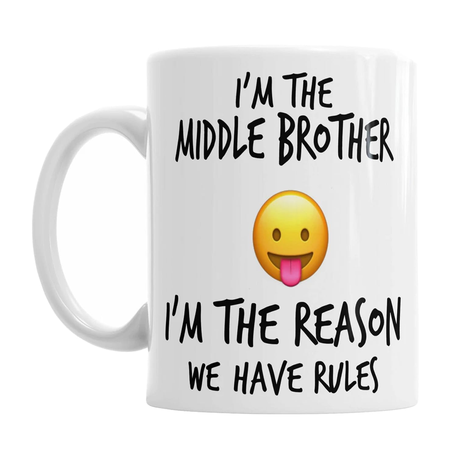 iTRONiK Mugs Family Siblings Youngest Middle Oldest Sisters Rules Funny Coffee Tea - Funny Set of Ceramic Photo Mugs (Middle Brother)