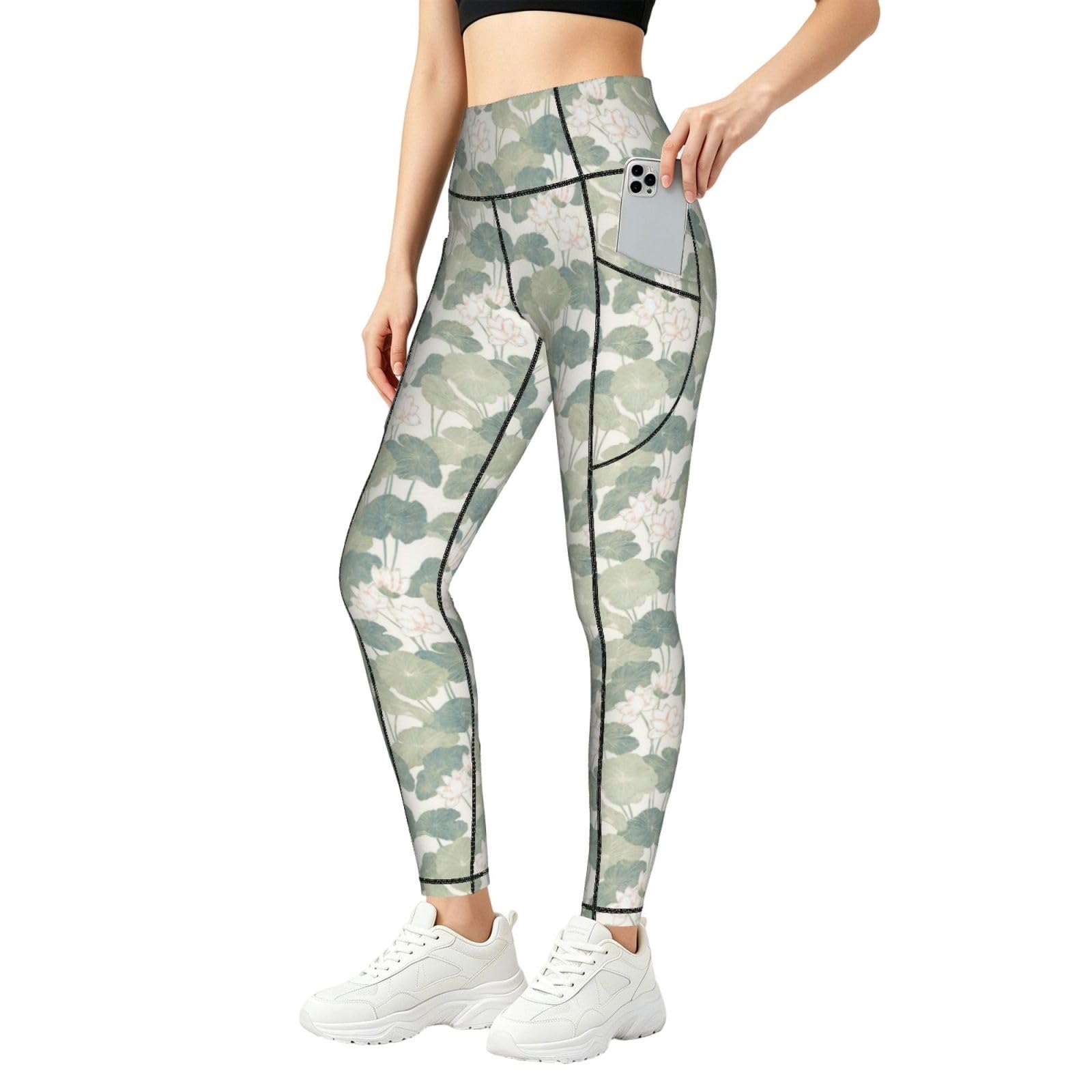 Pantalones de yoga opacos que no se bajan con lirios negros 8