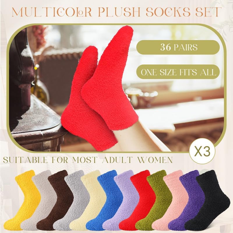 Hicarer 36 Pairs Thicker Warm Fuzzy Socks for Women Bulk Plush Slipper Socks Winter Adult - Image 3