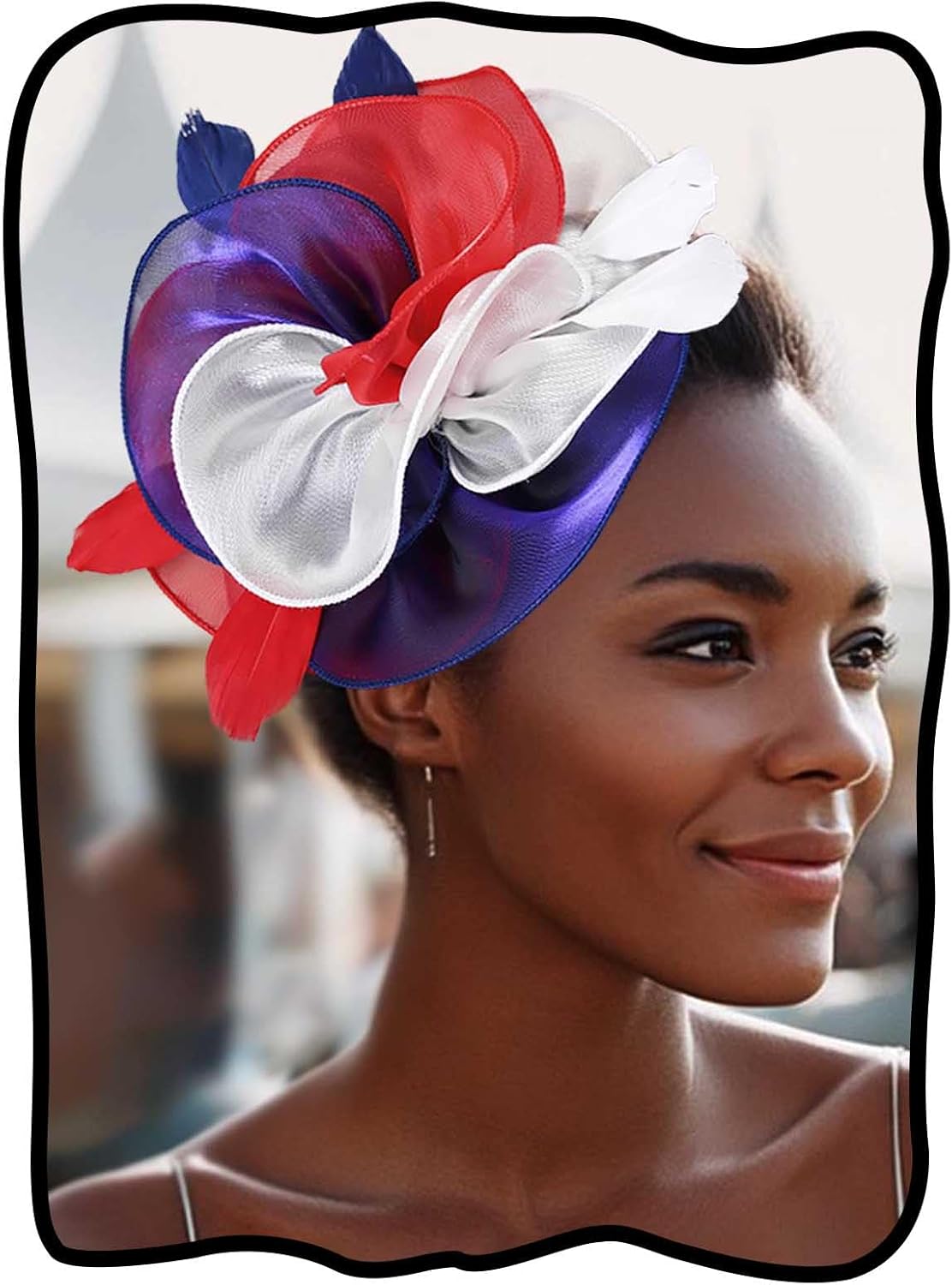 Yokawe Patriotic Red White Blue Feather Fascinator Hat - Convertible Clip Headband for Derby, Tea Party, Weddings