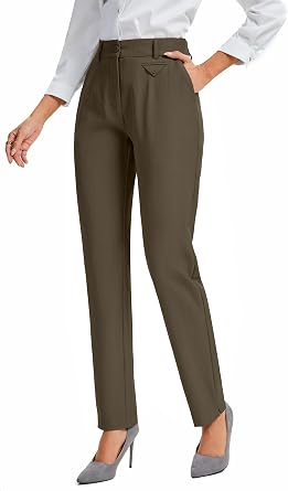 FUNYYZO Womens Stretch Business Work Pants with Pockets Wear to Work Casual Suitpants Long Straight Trousers