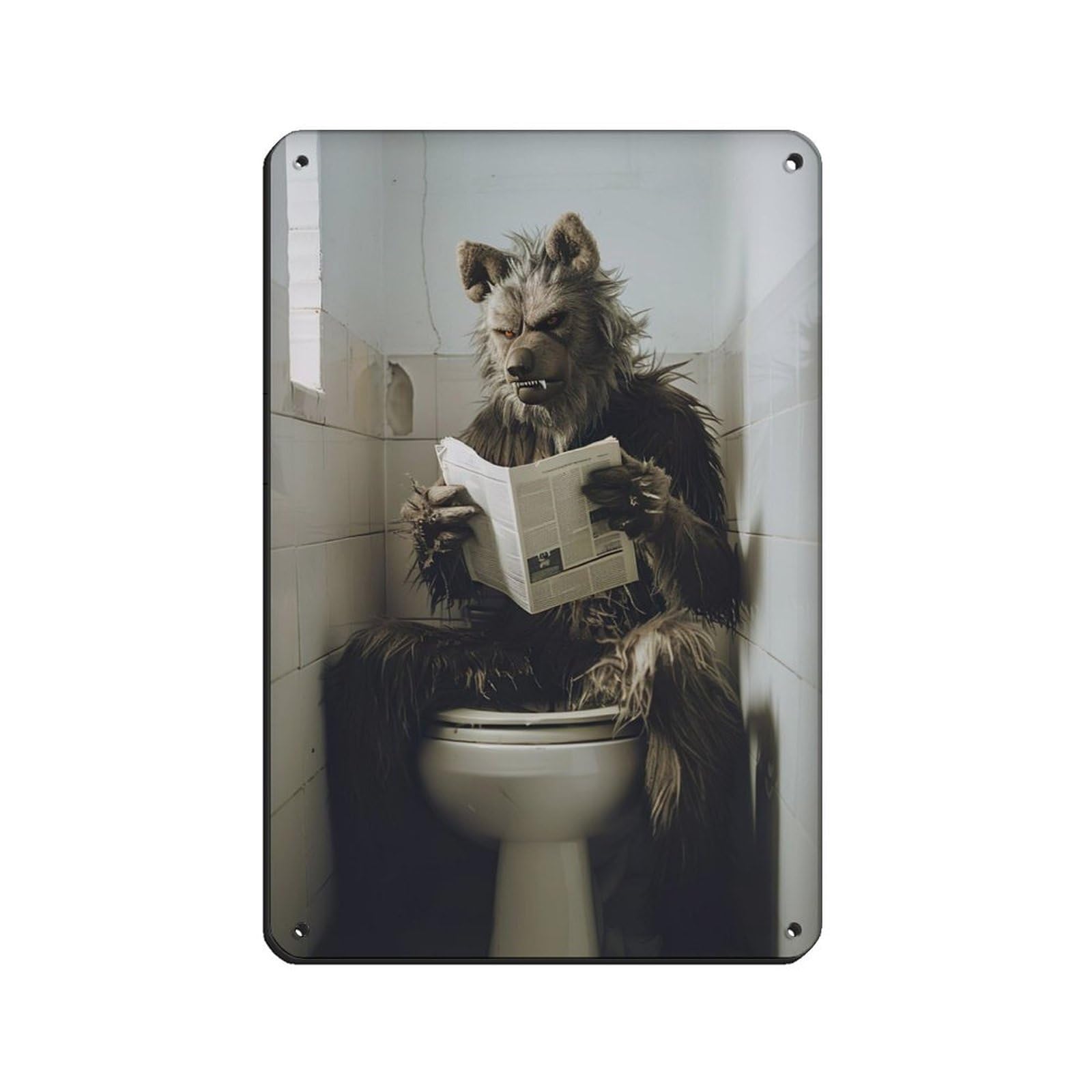 Werewolf Sitting on The Toilet Reading A Newspaper (6) Retro Poster Metal Tin Sign Chic Art Retro Iron Painting Bar People Cave Cafe Family Garage Poster Wall Decoration 8x12inch(20x30cm)