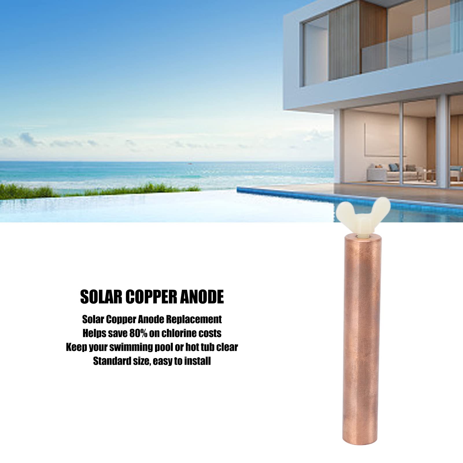 Ánodo de Cobre Solar para Piscinas Reemplazo Ionizador Reduce Irritaciones Cutáneas Ahorra Cloro Limpieza Eficiente Ideal Hogares Resorts Compatible Sistemas Piscina