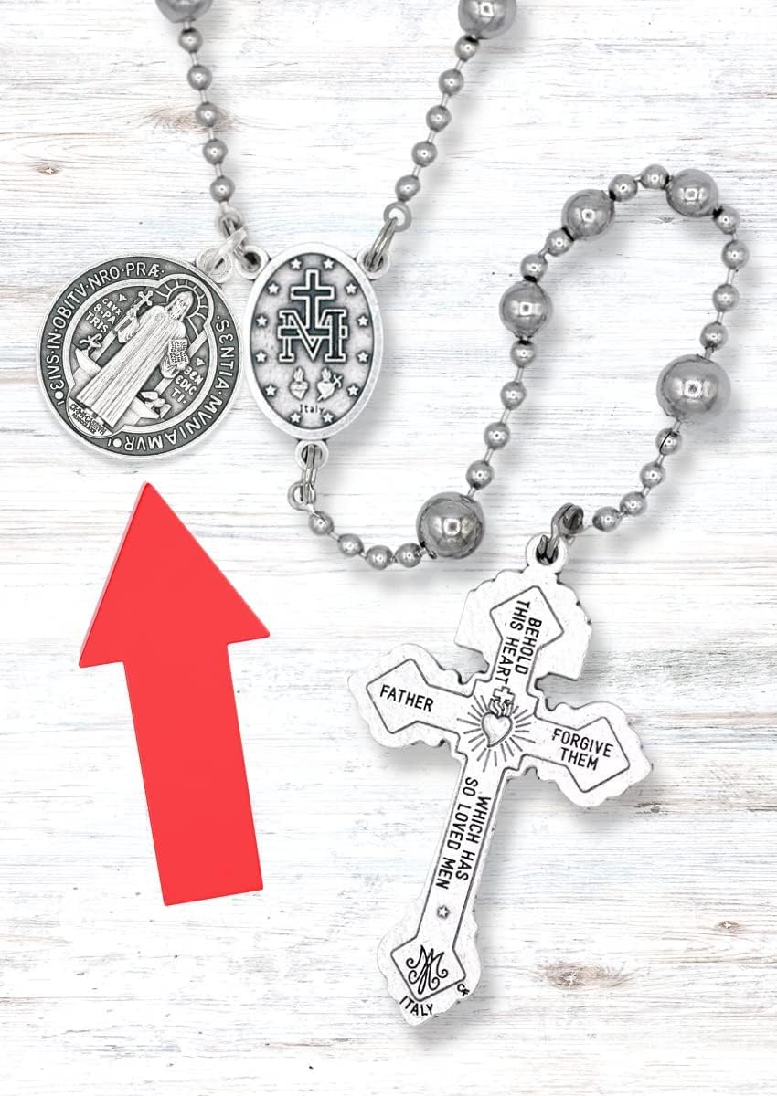Caritas et Fides Pack of 3 - Round Saint Benedict Medals (1.25", Silver Oxidized), Made in Italy - Catholic Protection from Evil and Overcoming Addiction - Image 4